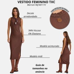 Vestido Feminino TXC Midi Malha Moletom Marrom Ref:40111V