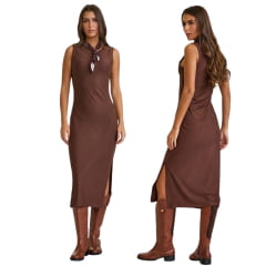 Vestido Feminino TXC Midi Malha Moletom Marrom Ref:40111V