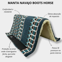 Manta Boots Horse Navajo Azul Claro Preto e Branco de Lã 34x36 - Ref.1803