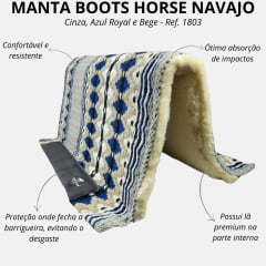 Manta Boots Horse Navajo Cinza Azul Royal e Bege Lã 34x36 - Ref.1803