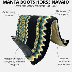 Manta Boots Horse Navajo Verde Preto e Mostarda de Lã 34x36 - Ref.1803